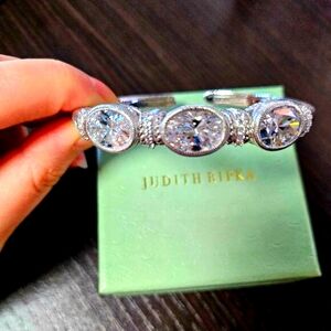 Judith Ripka Silver 12cttw Oval Diamonique Cuff Bracelet